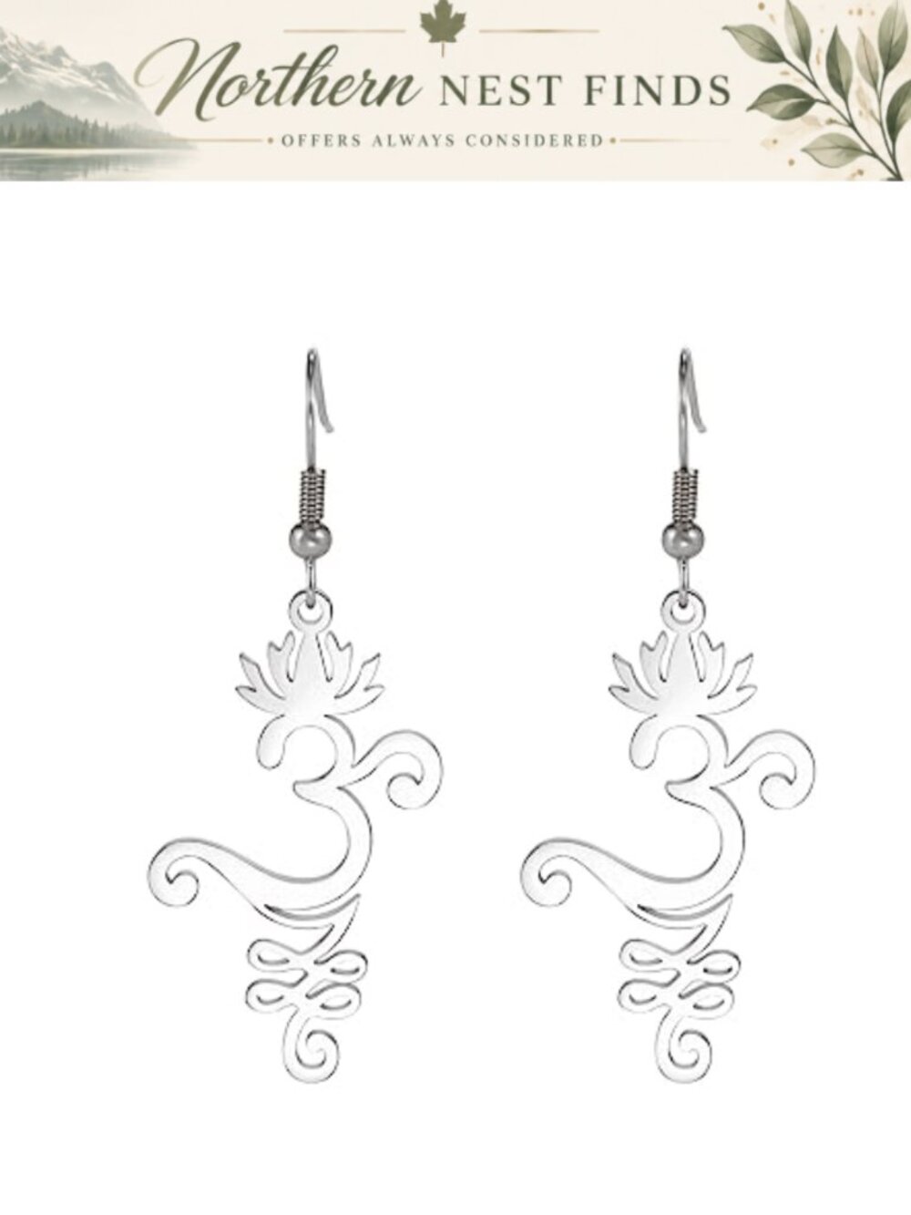 Lotus Om Earrings Stainless Steel Dangle Spiritual Yoga Jewelry Gift
